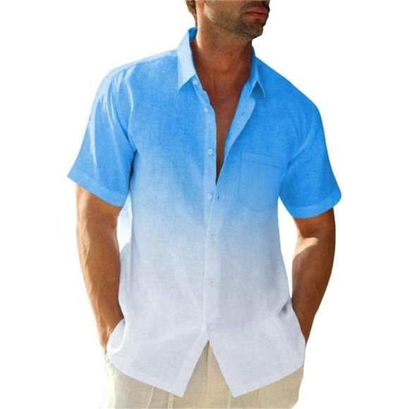 Shirts | Mens Gradient Linen Shirt Casual Button Down Short Sleeve ...